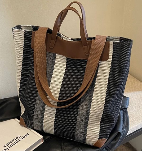 Black Striped Canvas Bag