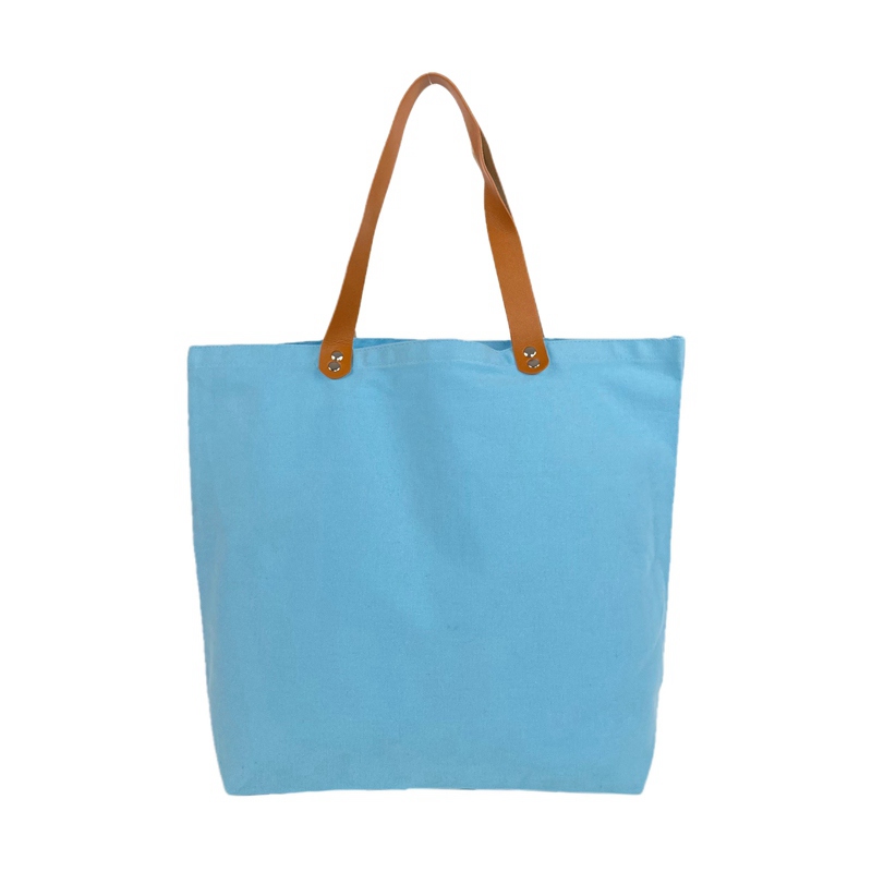 Leather Handle Tote Bag With Zipper