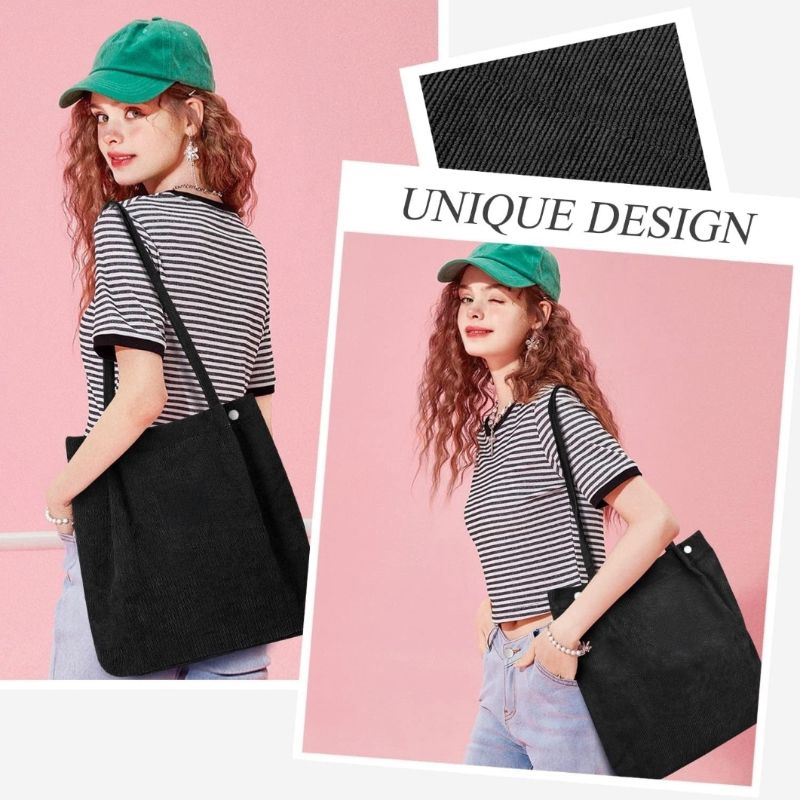 OEM Plain Black Canvas Tote Bag with Zipper